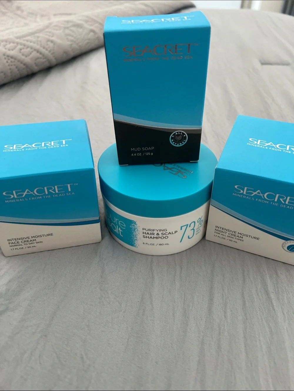 Seacret mud soap,Hair & Scalp Shampoo and Intensive Moisture day and night cream